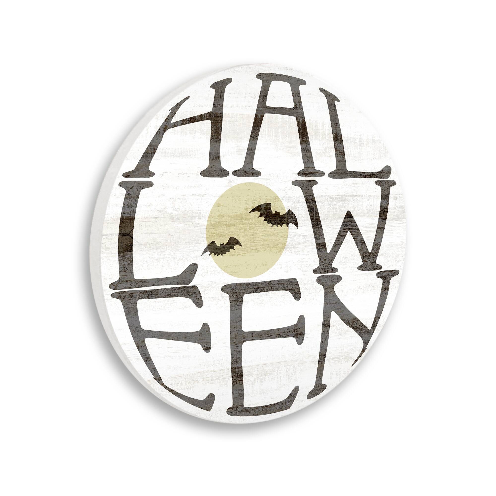 Stupell Industries Round Halloween Bats Word Wall Plaque Art